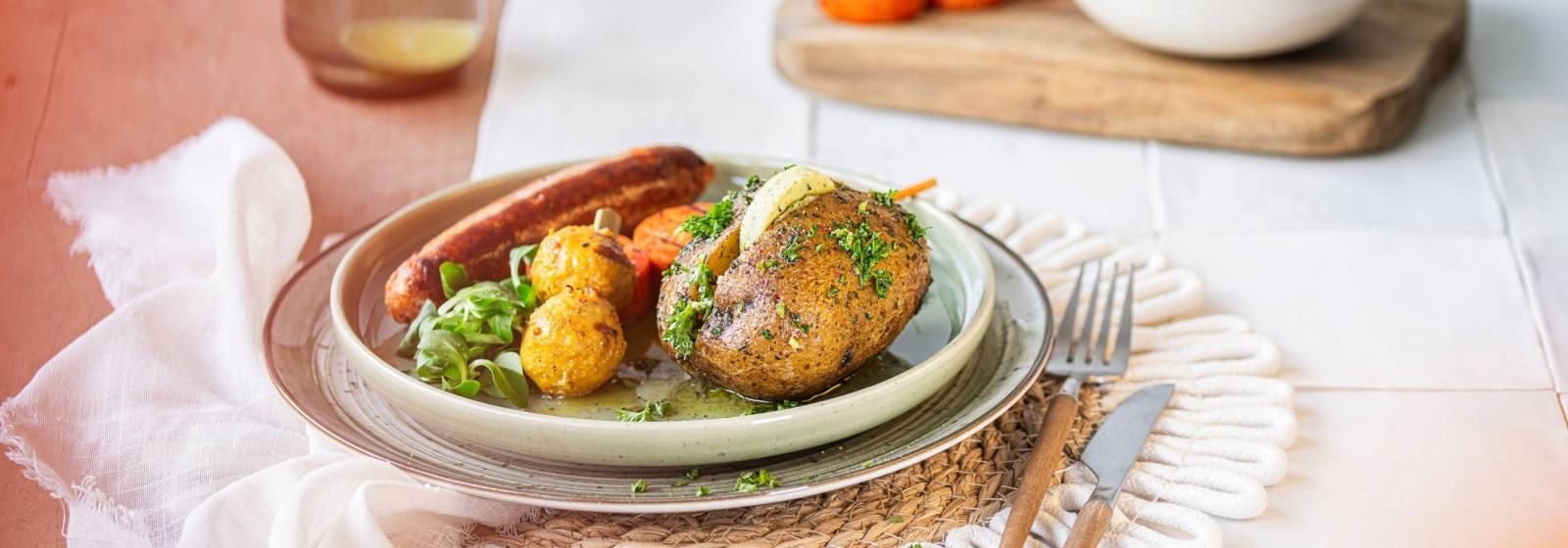Gepofte aardappel met kruidenboter