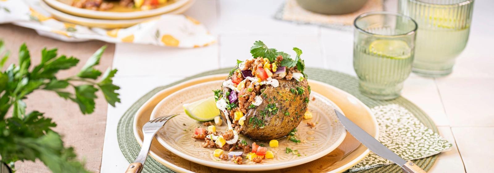 Mexicaans geïnspireerde loaded potatoe